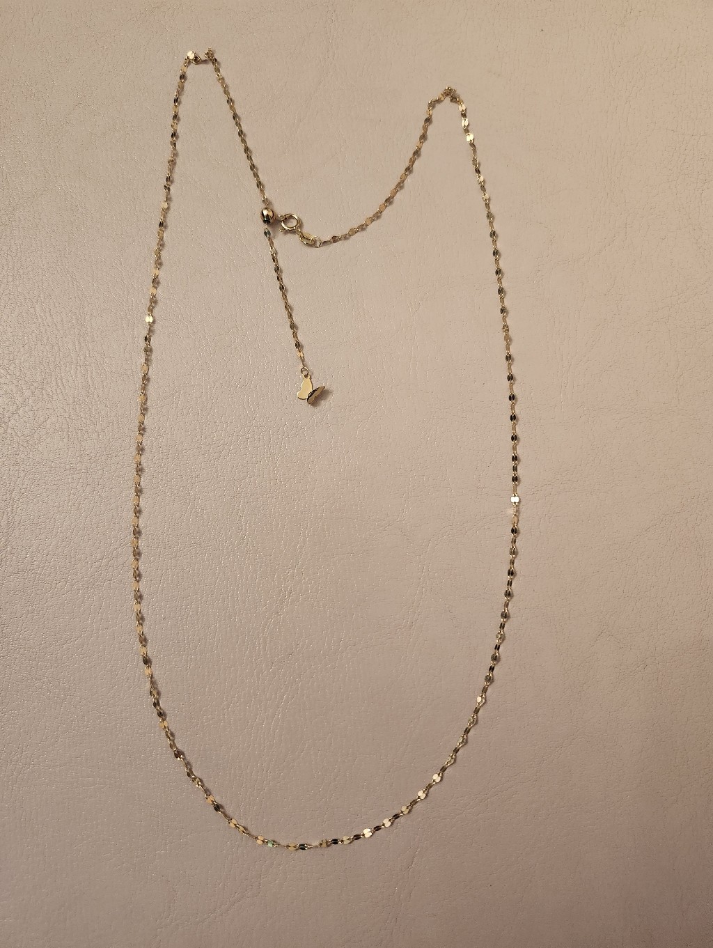 10k Gold Delicate Chain Necklace 22" Length With Butterfly Pendant